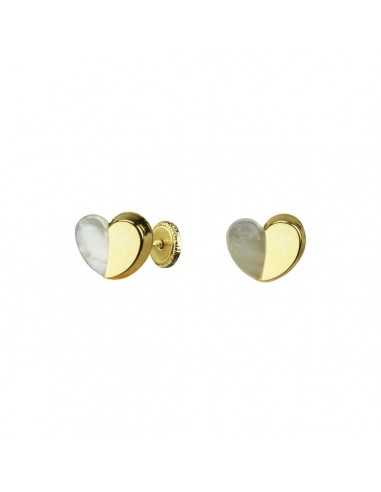 Pendientes oro bebe medio corazón nacar